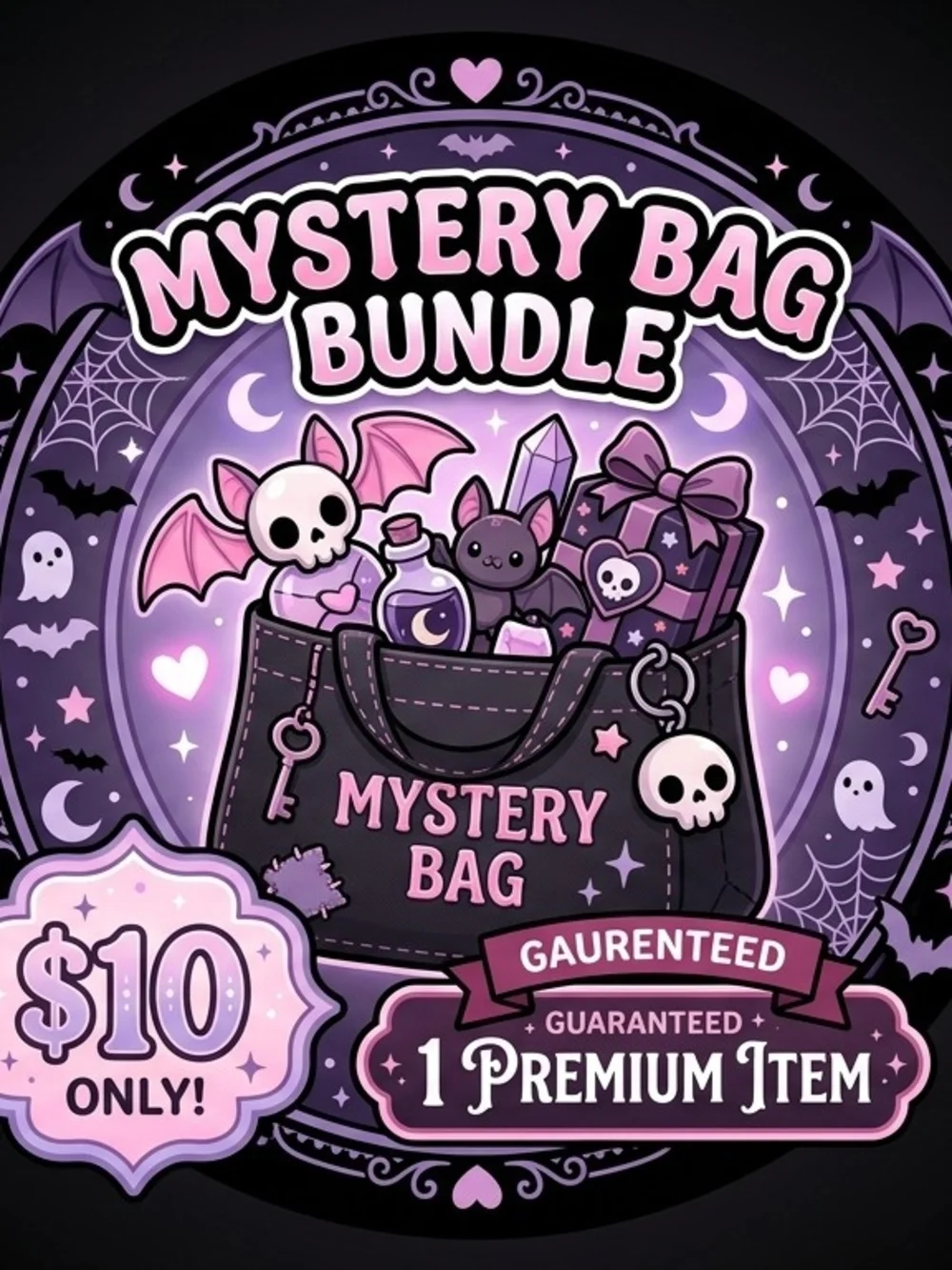 Mystery Bag Bundle - Purple & Black Goth Cute Tote Graphic